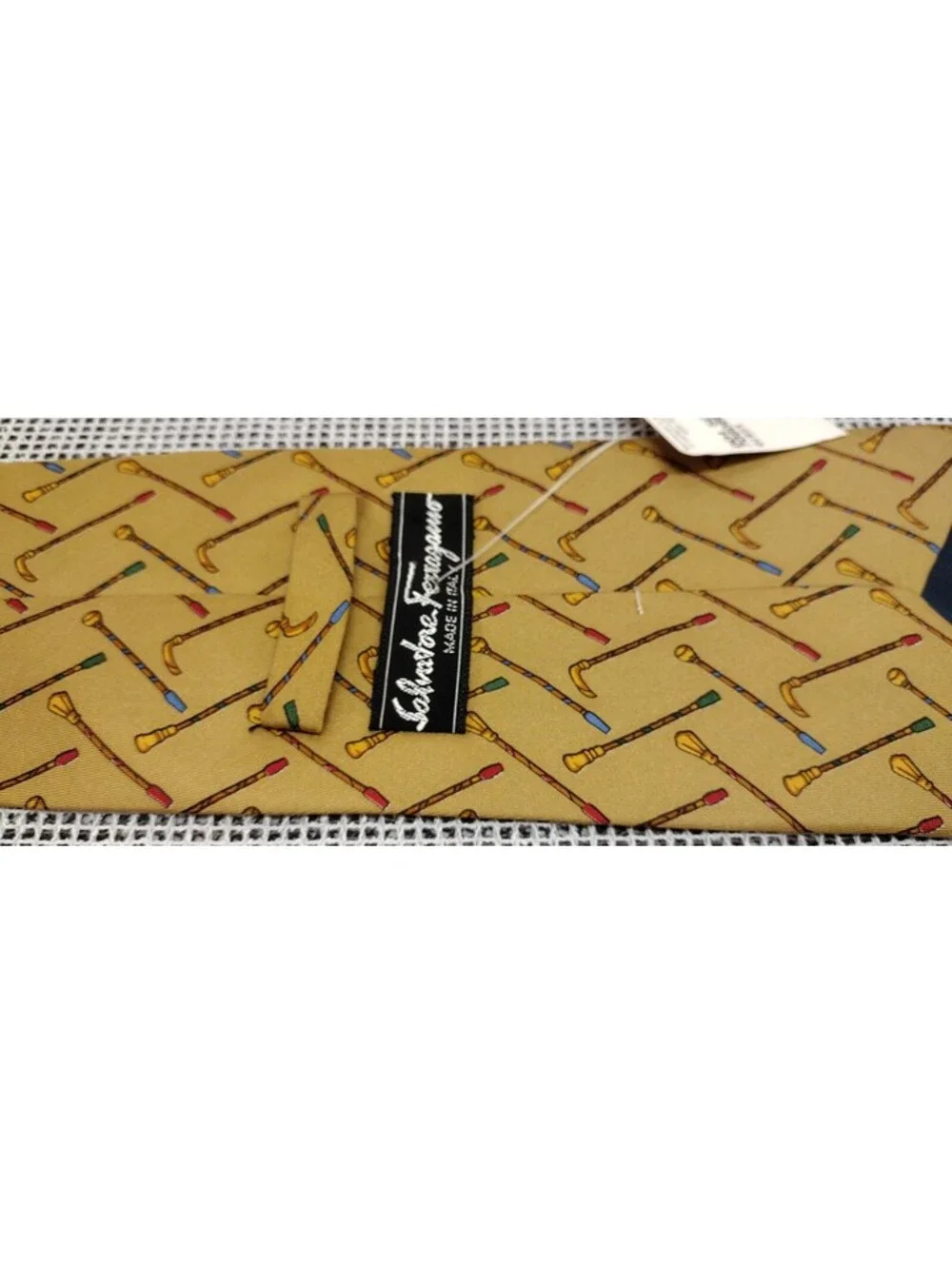 Vintage Salvatore Ferragamo Bronze Silk Tie Canes 1990s SAKS 5th AVENUE New Tag